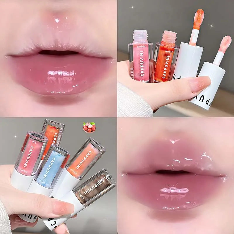 Clear Transparent Grey Purple Lip Gloss Hydrating Drying Lips Mirror Lip Glaze Tint Plumper Moisturizing Crystal Lip Oil Makeup