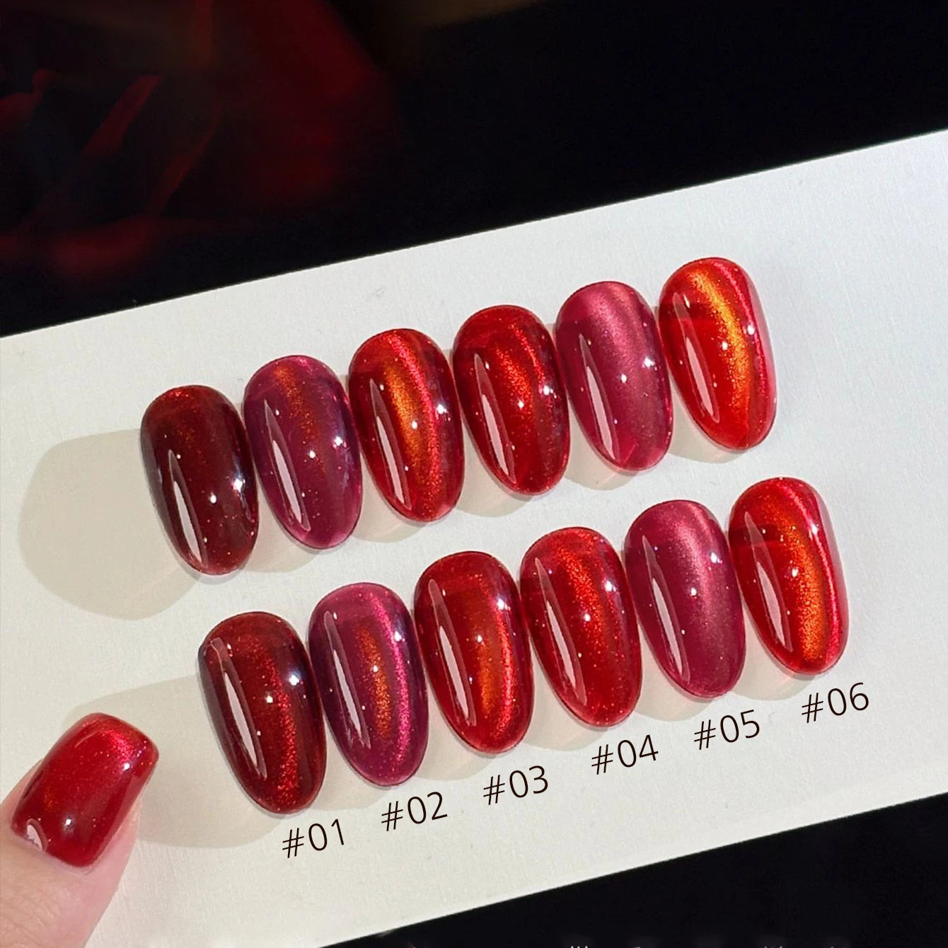 12ML 1-21PCS Winter And Autumn Whitening Red Glass Bead Cat Eye Magnet Gel Nail Polish Christmas Nails Nail Set Nail Art