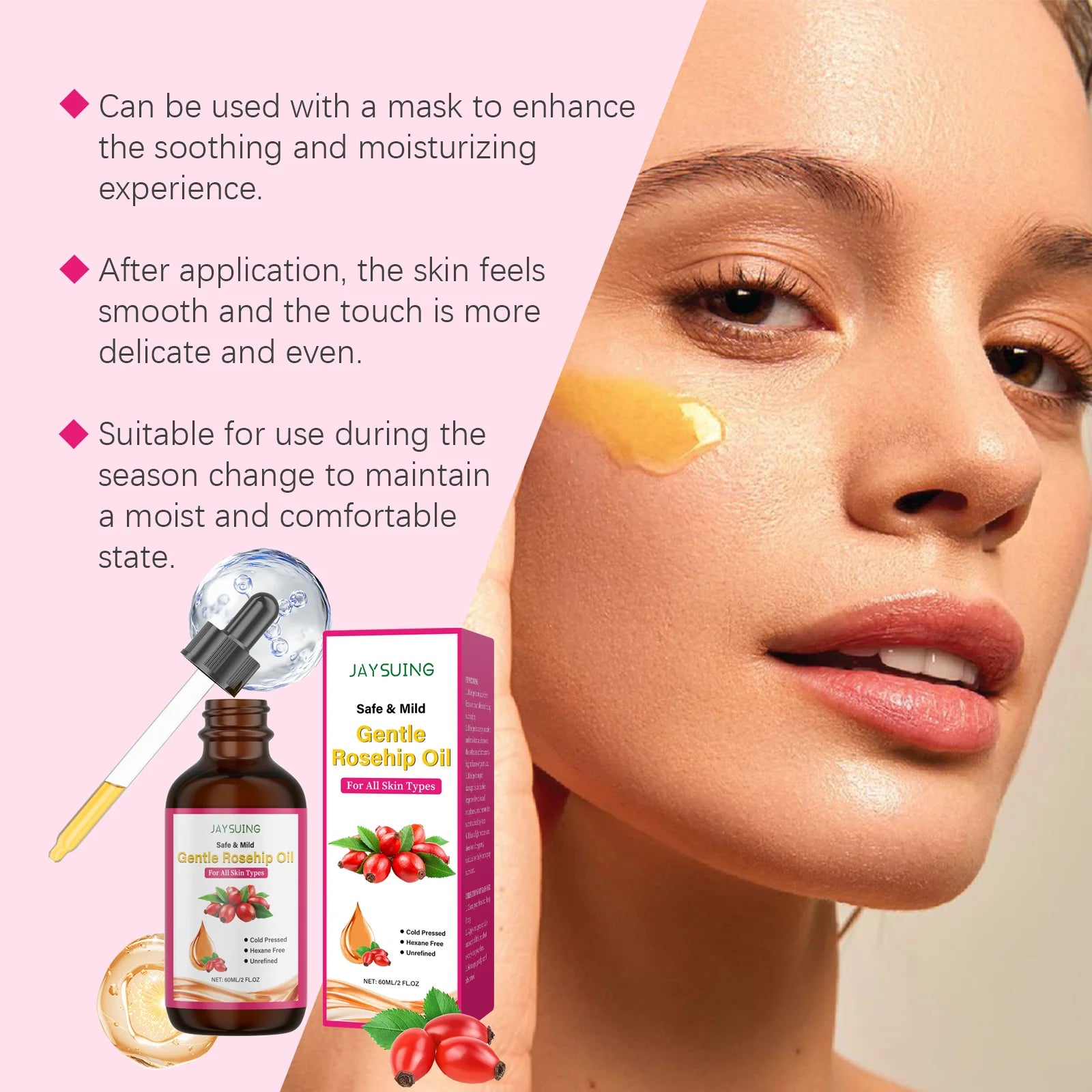 Rosehip Oil for Face Organic Anti-Aging Acne Scar Treatment Fade Fine Line Lifting Firming Moisturizer Wrinkle Reduction Essence