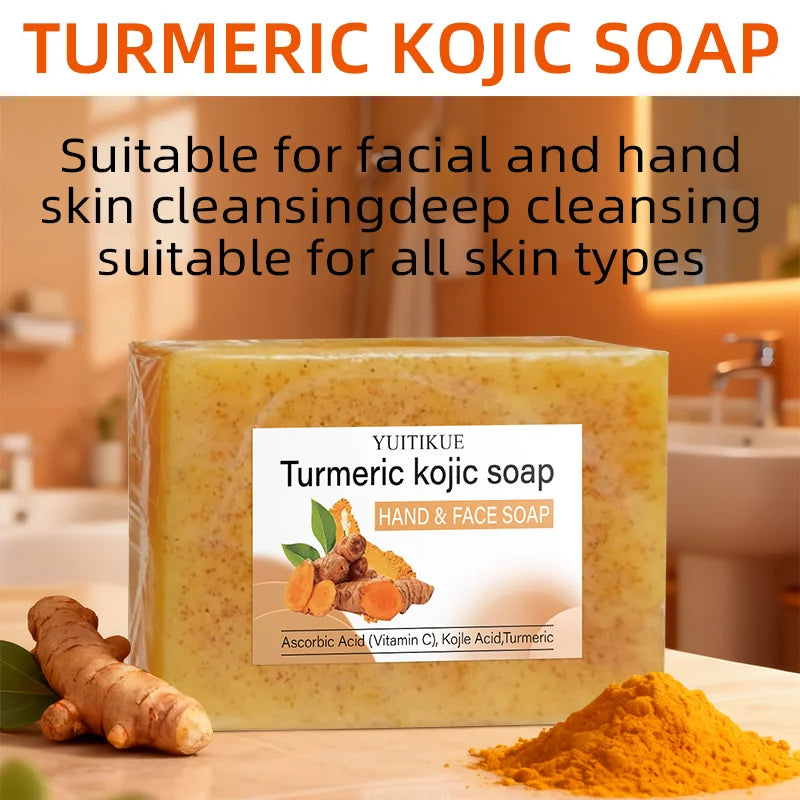 YUITIKUE Turmeric Kojic Soap 100g - Natural Vitamin C Formula, Brightens & Moisturizes, Deep Cleansing, for Face & Hands