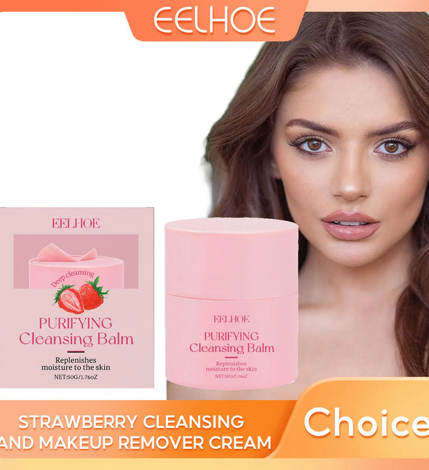 EELHOE Strawberry Cleansing Balm Makeup Remover Deep Cleansing Face Pore Cleaning Oil-Based Magic Purifying Cleansing Balm 50g