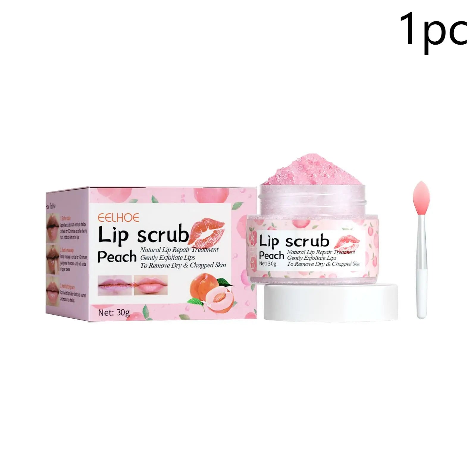 Peach Lip Scrub, Hydrating & Exfoliating Lip Care, Gently Smooths Lip Lines for Soft Skin