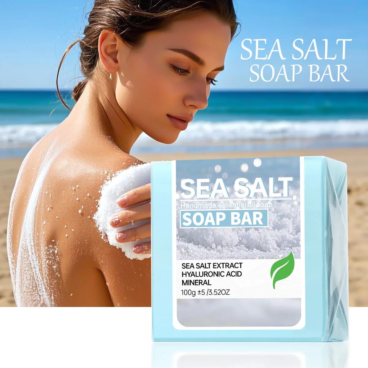 Sea salt handmade essential oil soap, hyaluronic acid skin cleansing and moisturizing soap, cleansing and bathing deep cleansing