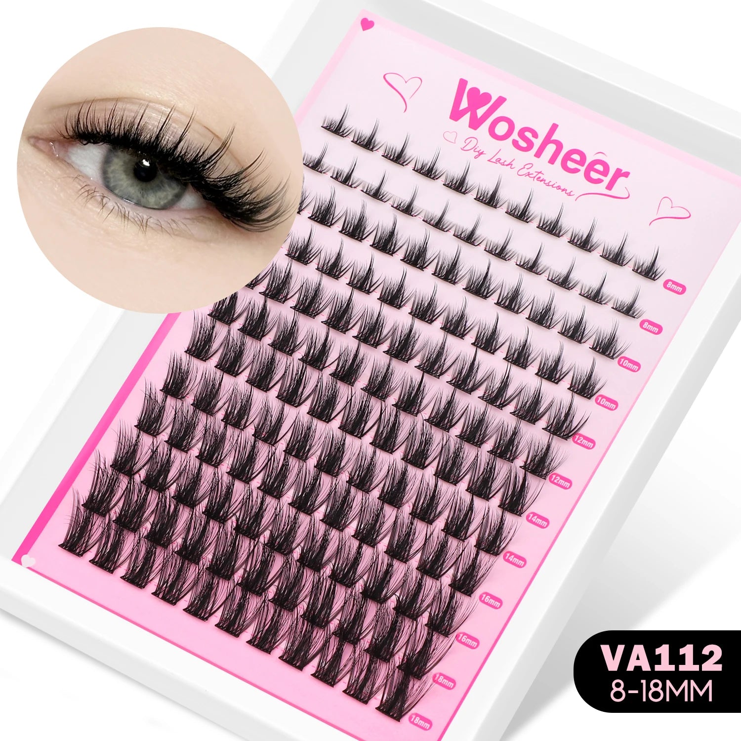 WOSHEER Manga Lash Clusters Kit Cat Lashes with Lash Bond & Seal Cluster Eyelash Extensions Mixed Tray Eyelash Clusters Kit