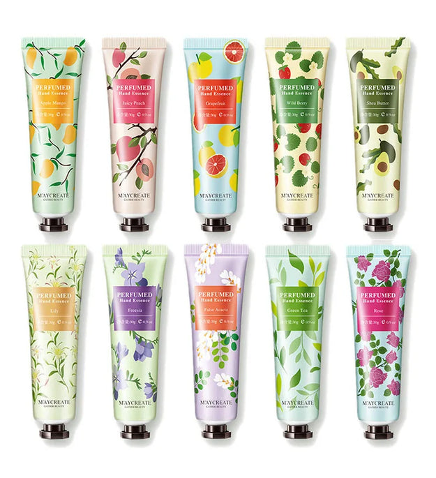 10pcs Fruity Flowery Hand Cream Moisturizing Nourishing Anti Chap Repairing Hands Care Beauty Skincare Hand Creams Sets