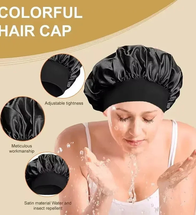 1pcs Soft Silk Satin Lined Bonnet Large Satin Hair Bonnet Household Sleep Shower Cap Hair Wrap Cover for Long Hair Salon Tool - BlissFully
