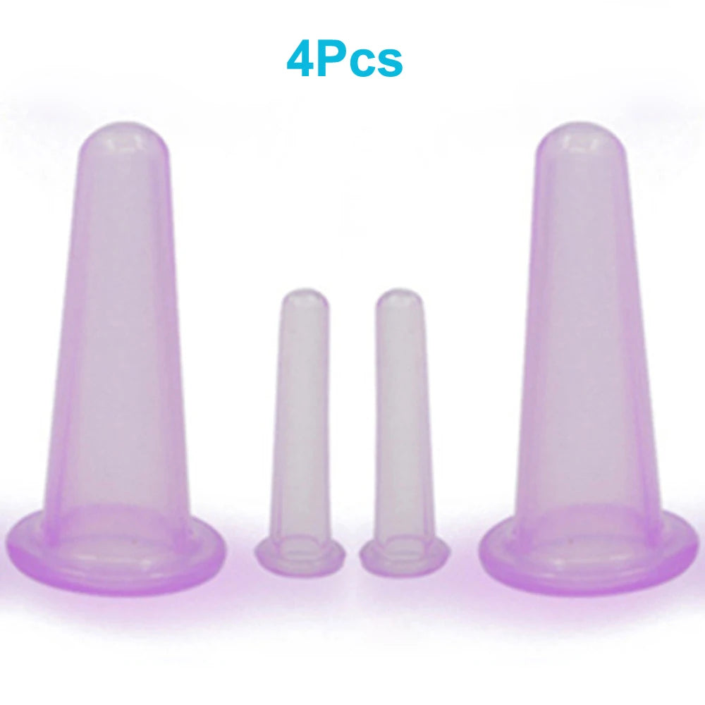 4Pcs Natural Silicone Cupping Massage Cup, for Body Fac Neck Eye Massage Vacuum Tank Body Facial Care, Anti-aging Beauty Tool