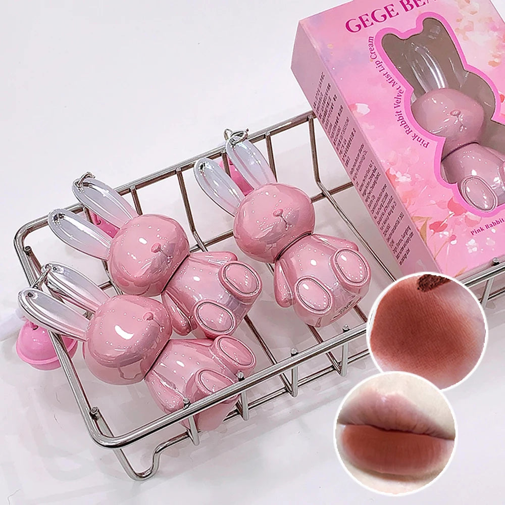 Gege Bear Pink Rabbit Velvet Matte Lip Cream Black Rabbit Water light lip glaze matte mirror pendant lipstick lip gloss
