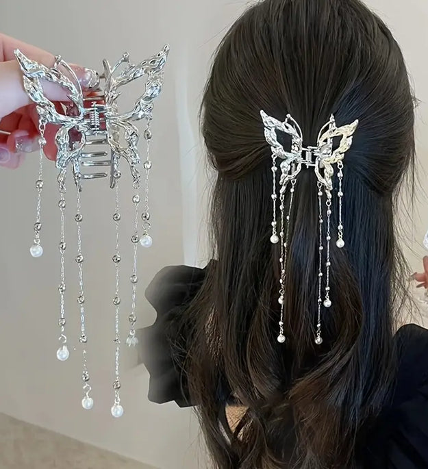 AWAYTR Shark Crab Clips Girls Hairpin Hair Accessories Korean Women Simple Hair Claw Clip Butterfly Pearl Tassel Hair Clip