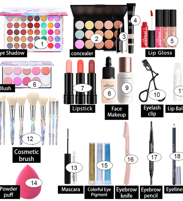 POPFEEL All In One Makeup Kit  for Women Full Kit Set, All in One Makeup Sets Include Eyebrow Eyeliner Eyeshadow