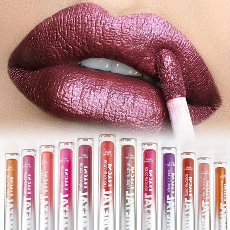 Glitter Metallic Liquid Lipstick Shimmer Easy To Color Non-stick Cup Lip Gloss Waterproof Shiny Lip Glaze Long Lasting Makeup