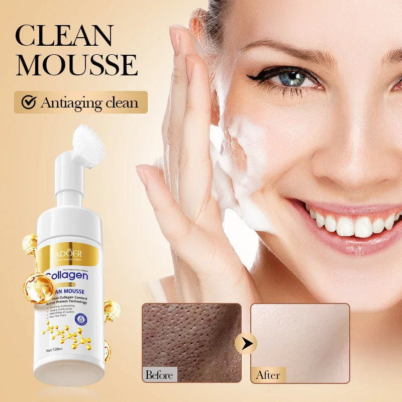 SADOER Collagen Facial Cleanser for Anti Wrinkle Deep Cleaning Mousse Nourishing Moisture Skin Care 120ml - BlissFully