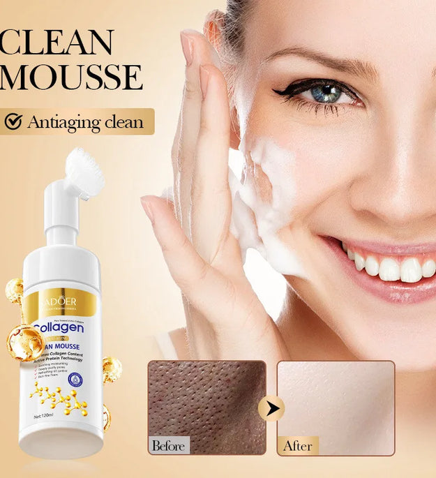 SADOER Collagen Facial Cleanser for Anti Wrinkle Deep Cleaning Mousse Nourishing Moisture Skin Care 120ml - BlissFully