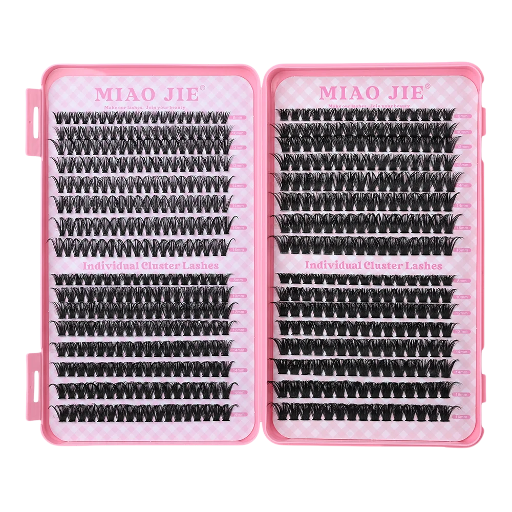 MIAOJIE Eyelash Extension Kit Complete 640pcs D Curl Eyelash Extension Kit with Cluster Eyelashes, Applicator and Bond & Seal