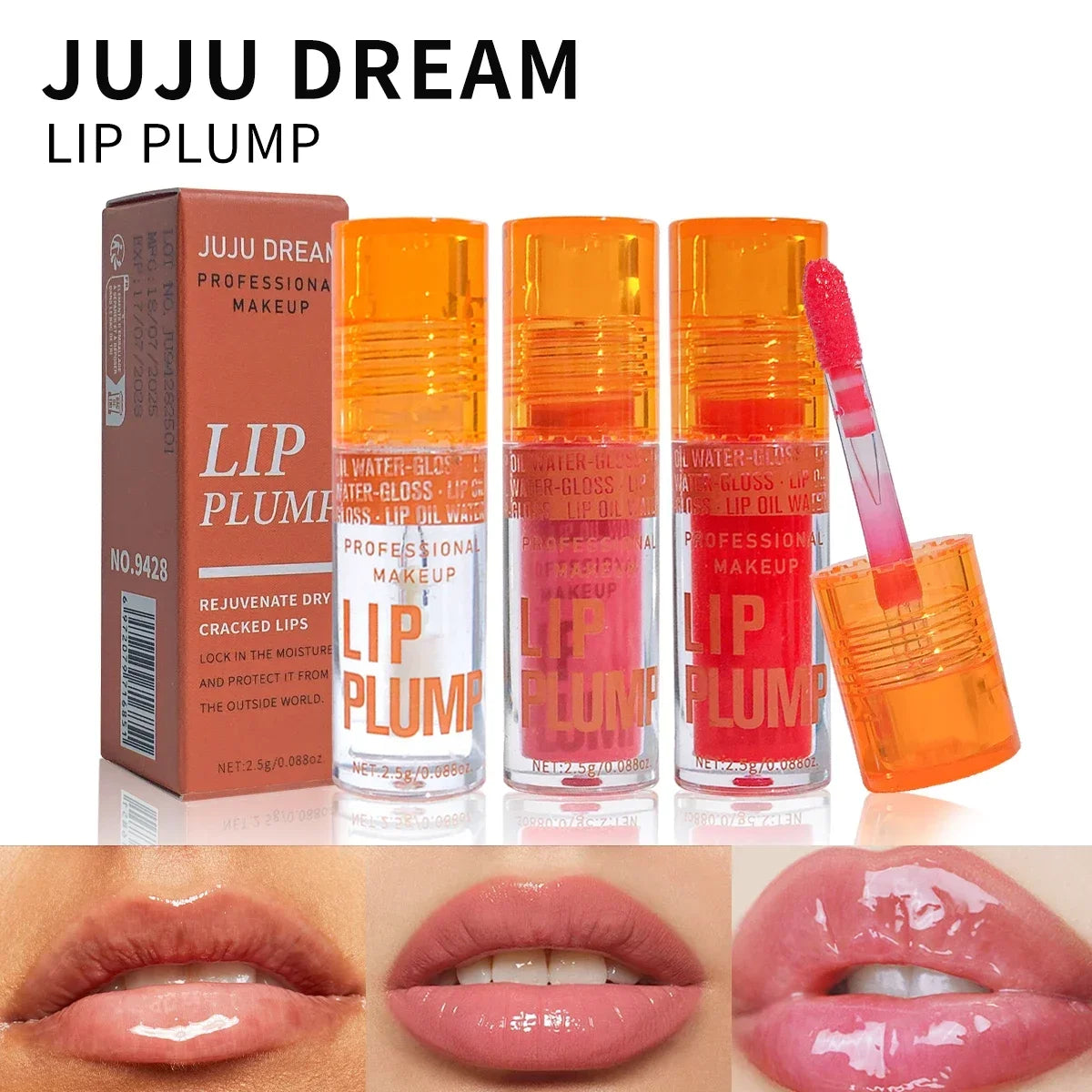 3-Pcs Lip Oil Plump Moisturizing Set – Pink Hydrating Gloss Long-Lasting Clear Liquid Lip Balm，Essential For Autumn And Winter