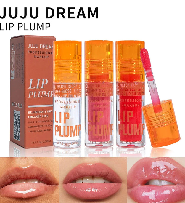 3-Pcs Lip Oil Plump Moisturizing Set – Pink Hydrating Gloss Long-Lasting Clear Liquid Lip Balm，Essential For Autumn And Winter