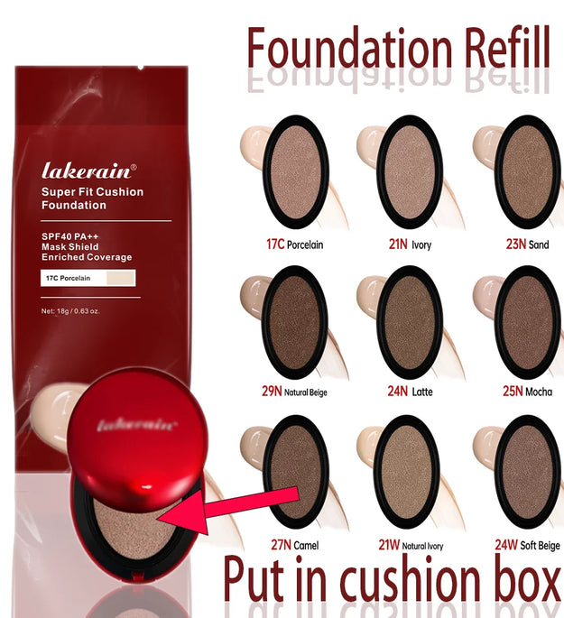 Cushion Refill Foundation Waterproof Semi-Matte Red Finish 72-Hour Wear Long-Lasting Buildable Coverage Sun Protection Makeup