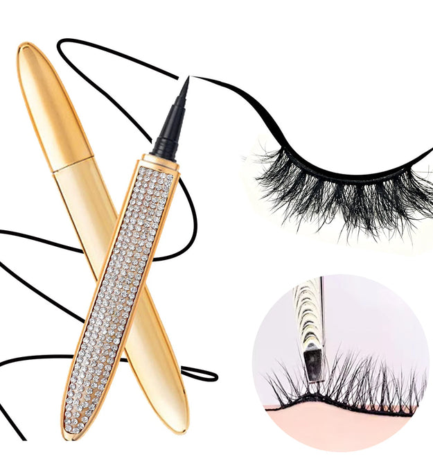 REDSIREN 2 in 1 Lash Glue & Eyeliner Waterproof Long Lasting self adhesive Glue False Eyelashes Black Liquid Eyeliner Glue Pen