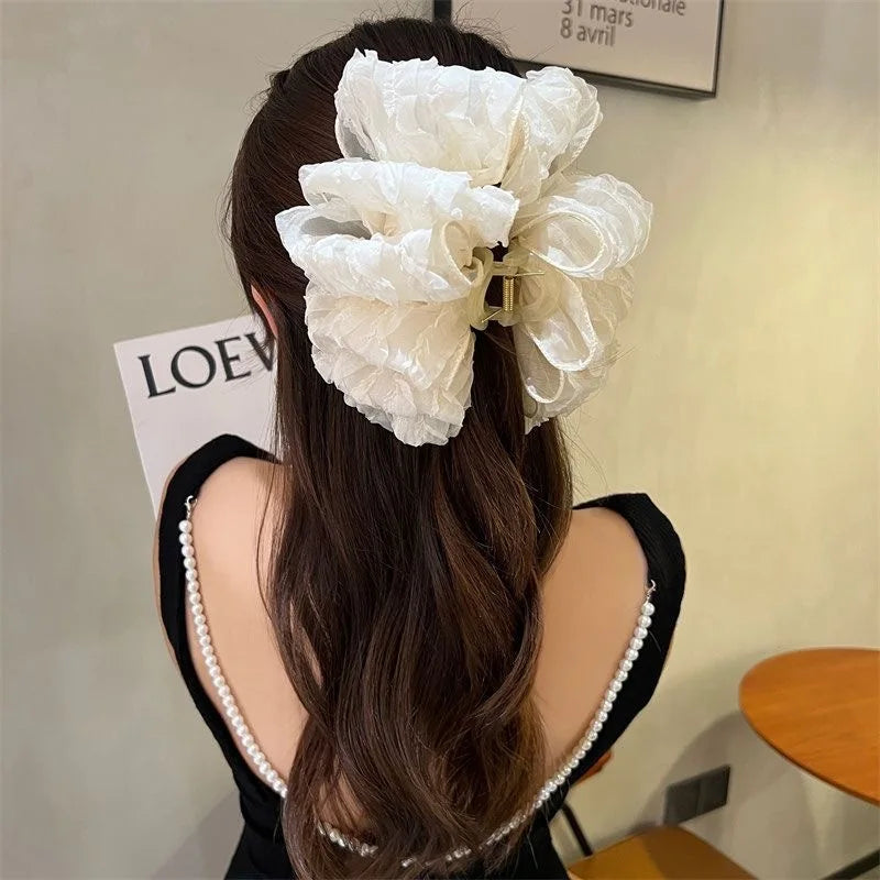 New Large Chiffon Bow Hair Claw Clip Elegant Large Size Fabric Ribbon Flower Hair Clip Jaw Clamps Accessories For Women Hairpins