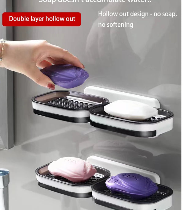 No Need for Perforated Wall Mounted Double Layer StorageDouble Layer DrainageHousehold Bathroom Storage Rack Soap Rack