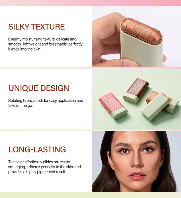 Lakerain Functional Blush Stick Face Makeup Waterproof Easy Color Rouge Blusher Cream High Color Rendering Brightening Skin Tone