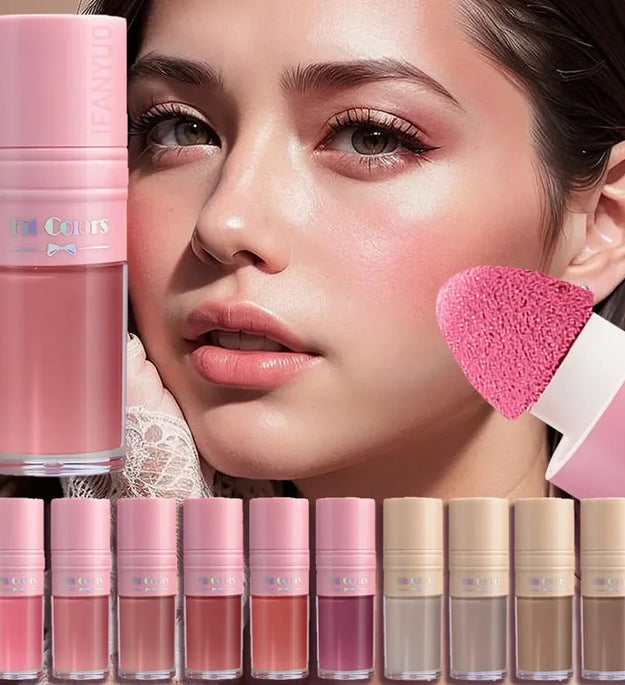 14 Colors Matte Liquid Blush Contour Highlighter Waterproof Long Lasting Sponge Brush Head High Pigment Blusher Brighten Bronzer