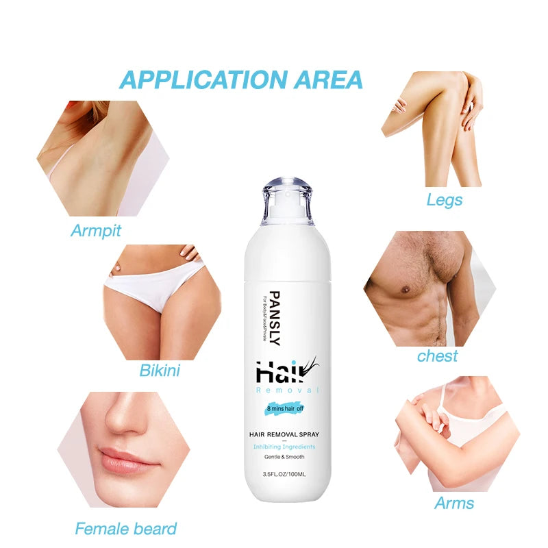 100ML Hair Removal Spray Hair Growth Inhibitor Spray Painless Hair Reduction Permanently Inhibits Hair Growth Skin Silky Smooth - BlissFully