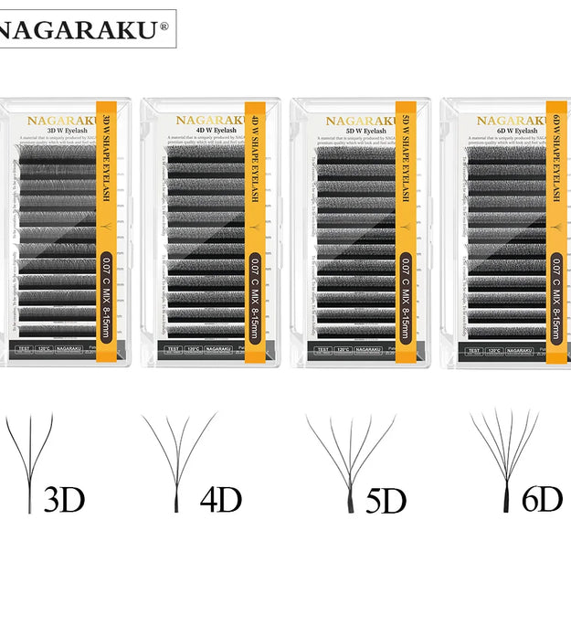 NAGARAKU Automatic Flowering W Shape  Bloom 3D 4D 5D 6D Premade Fans Eyelash Extensions Natural Soft Light Full Dense