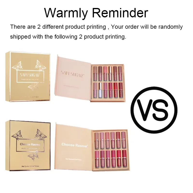 SAM SUGAR 12-Color Lip Gloss Lipstick Set Liquid Matte Velvet Women's Makeup Long-Lasting Waterproof Christmas gift