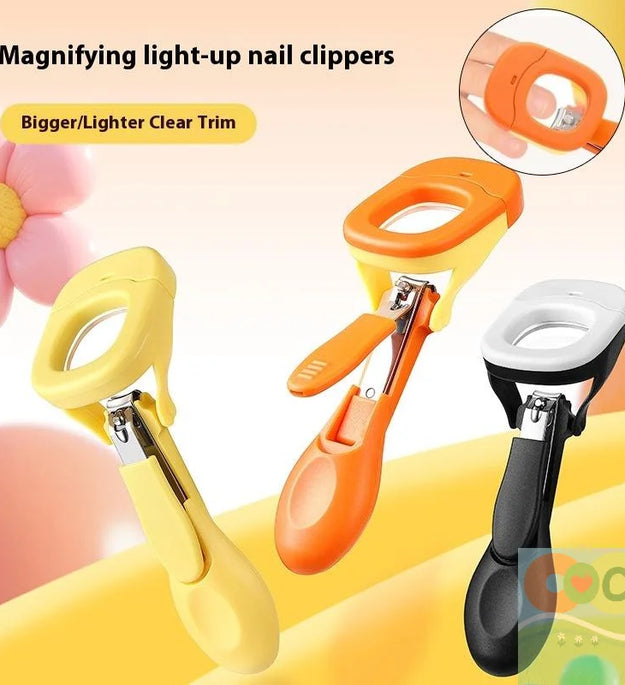 HUA Baby Elderly Nail Clippers With LED Light/Magnifying Glass Splashproof Nail Trimmer Fingernails Toenails Nail Scissors Care