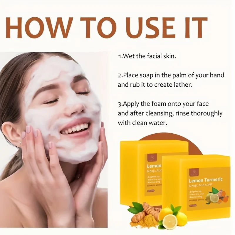 Pure Botanical Lemon Turmeric Kojic Acid Handmade Soap Set - 2 x 100g Bars, Unisex, Ideal for Home and Travel Use