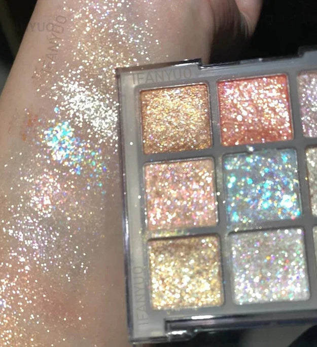 9Colors Glitter Eyeshadow Palette Earth Color Pearlescent Eye Shadow Shimmer Highlights Sparkling Sequin Blue Purple Eyes Makeup