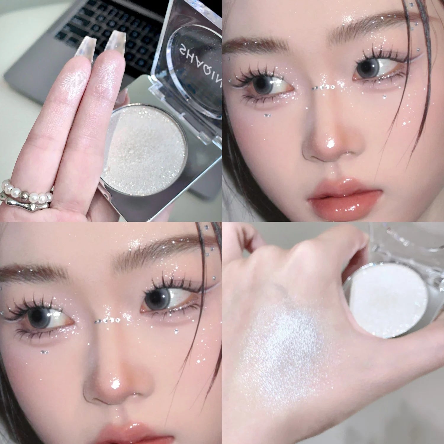 Glitter Highlighter Makeup Palette Pink Shiny Highlighter Palette Diamond High Gloss Powder Face Contour Crystal Brighten Makeup