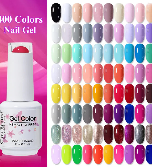 Clou Beaute 15ml Red Black White Green Neon Gel Nail Polish Base Top Coat Velvet Top 400 Colors Semi Permanent Gel Nail Varnish