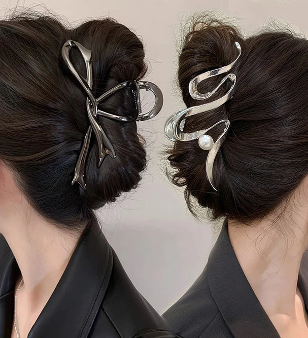 Metal Hair Clip Fashion Barrettes Korean Geometric Black Bow knot Hair Claw for Women Thick Thin Accessories Bath Crab Clamp