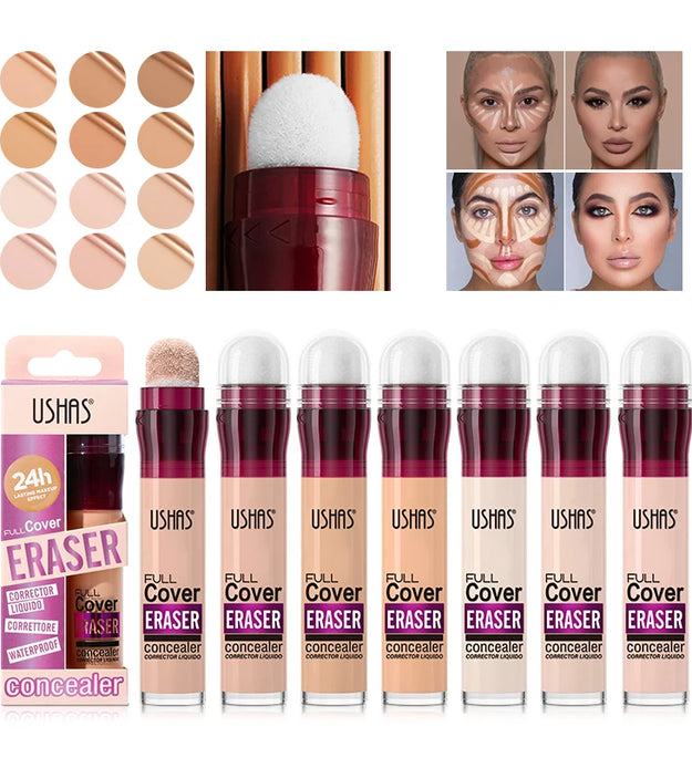 USHAS 12 Color Liquid Concealer Moisturizing Rotating Sponge Head Concealer Long Lasting Lightweight Multi-use Foundation Makeup