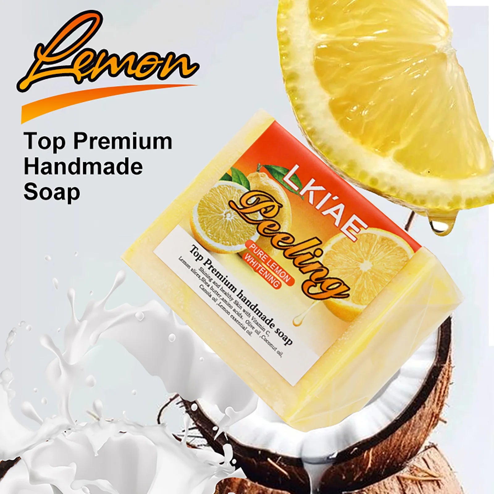 LKIAE Organic Lemon Cold Processed Soap, Brightening, Moisturizing, With Vitamin C, Kojic Acid, Anti Acne and Dark Spots