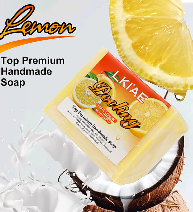 LKIAE Organic Lemon Cold Processed Soap, Brightening, Moisturizing, With Vitamin C, Kojic Acid, Anti Acne and Dark Spots