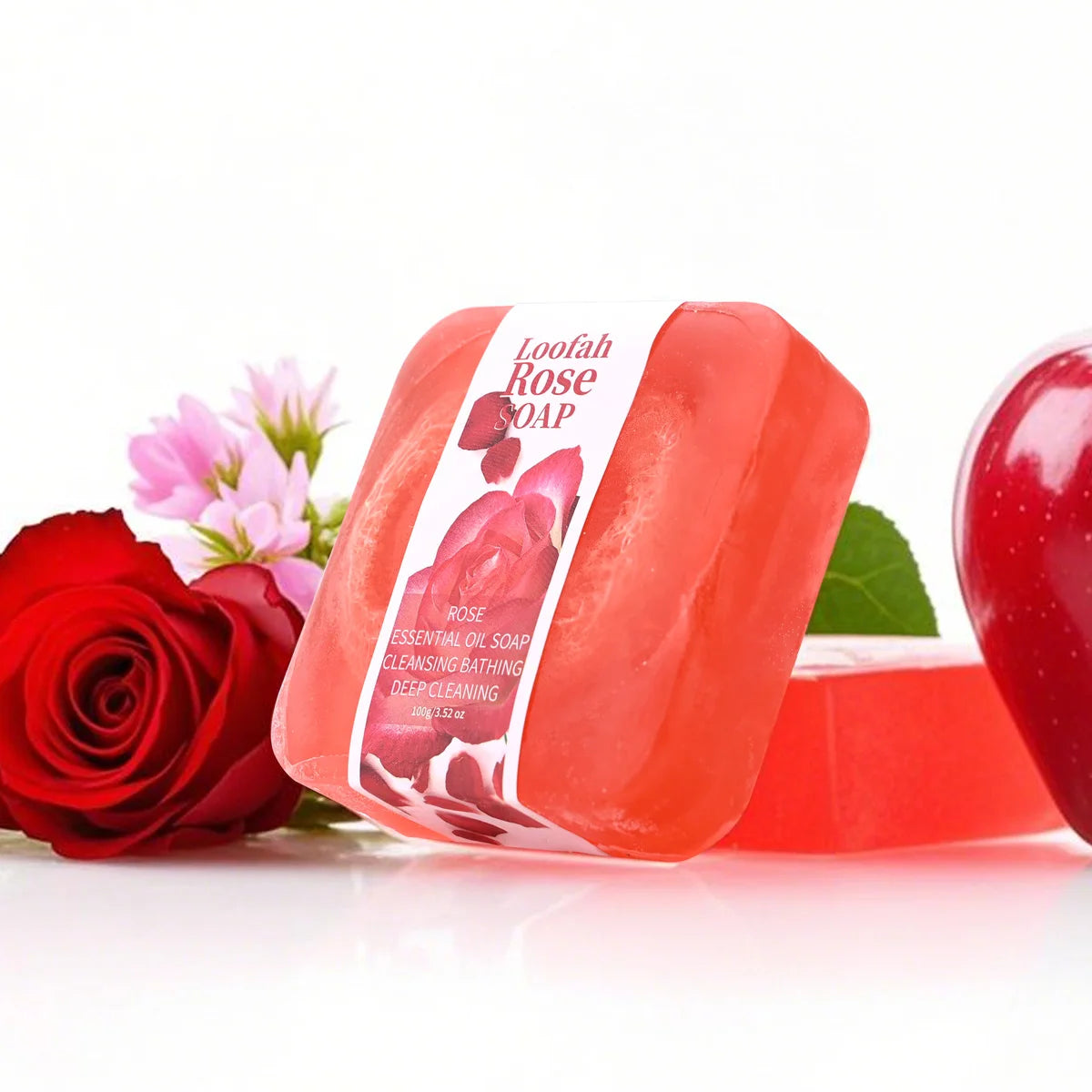S+100g Natural Organic Rose Silk Gourd Network Oil Soap Lemon Whitening Face Body Wash Bar Loofah Soap