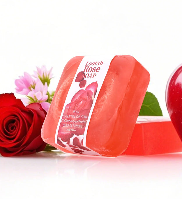 S+100g Natural Organic Rose Silk Gourd Network Oil Soap Lemon Whitening Face Body Wash Bar Loofah Soap
