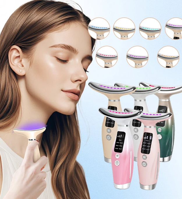 New EMS Micro-current Neck Face Beauty Device 7 Color Facial Massager for Enhanced Face Neck and Shoulder Care with Vibrating