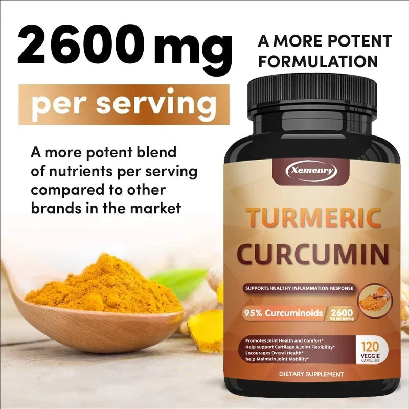 Turmeric Curcumin Capsules Supplement, with BioPerine Black Pepper Extract, for Joint, Digestive & Immune Support