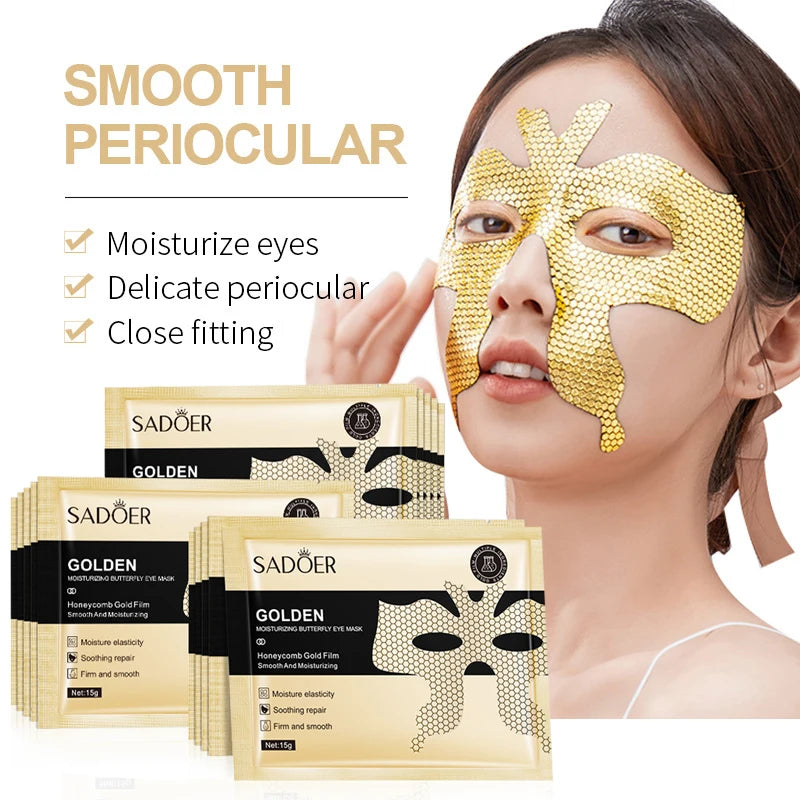 10pcs SADOER Peptide Golden Collagen Eye Mask Moisturizing Firming Smooth Anti Dark Circle Eye Pathes Eyes Masks Skin Care