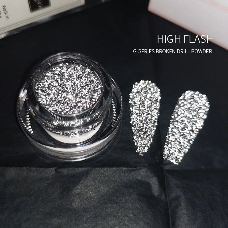 1box Shiny Reflective Diamond Nail Glitter Powder Silver Holographic Micro Drill Dazzling Crystal Gel Polish Manicure Pigment Du