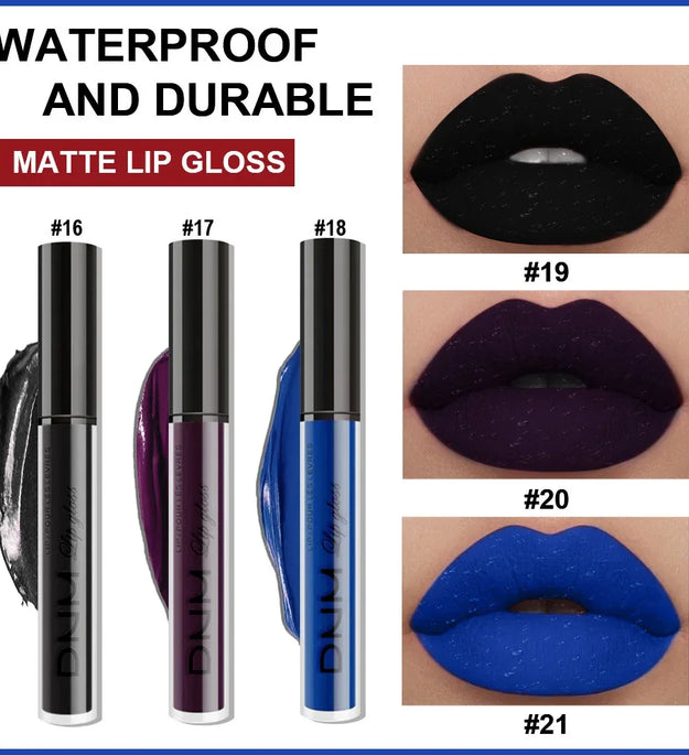 DNM 3PCS Liquid Lipstick Sets Waterproof Matte Black Blue Purple Blue Sexy Lip Gloss Long Lasting Nude Lip Tint Stain Makeup Kit