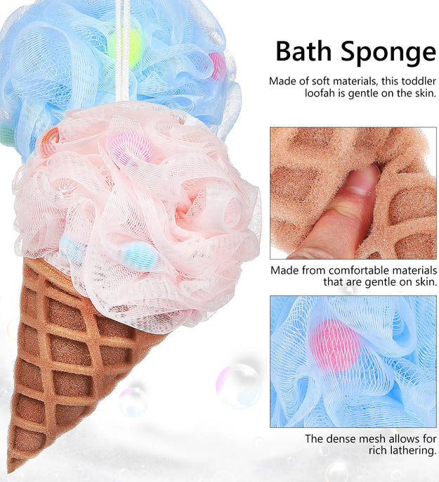 3Pcs Kids Loofah Ice Cream Bath Ball Toddler Shower Sponge Soft Foaming Shower Puff Body Scrubber Kids Loofah Bath Sponge