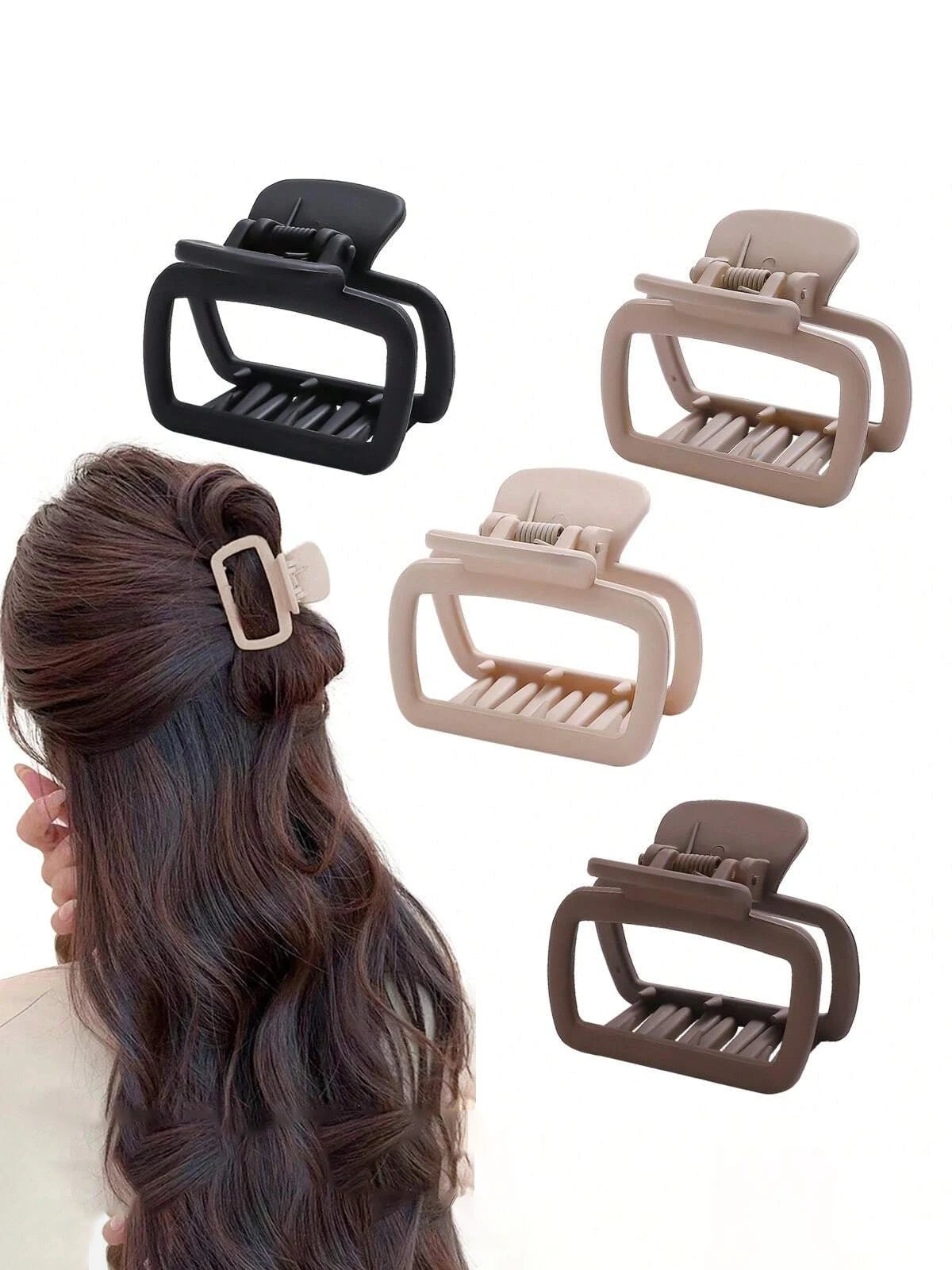 4pcs Women's Square Lightweight Hair Claw Clip Fashionable Elegant Hair Accessory Clip Suitable Hair Styling Makeup