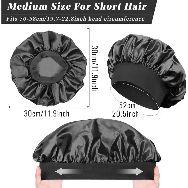 1pcs Soft Silk Satin Lined Bonnet Large Satin Hair Bonnet Household Sleep Shower Cap Hair Wrap Cover for Long Hair Salon Tool - BlissFully