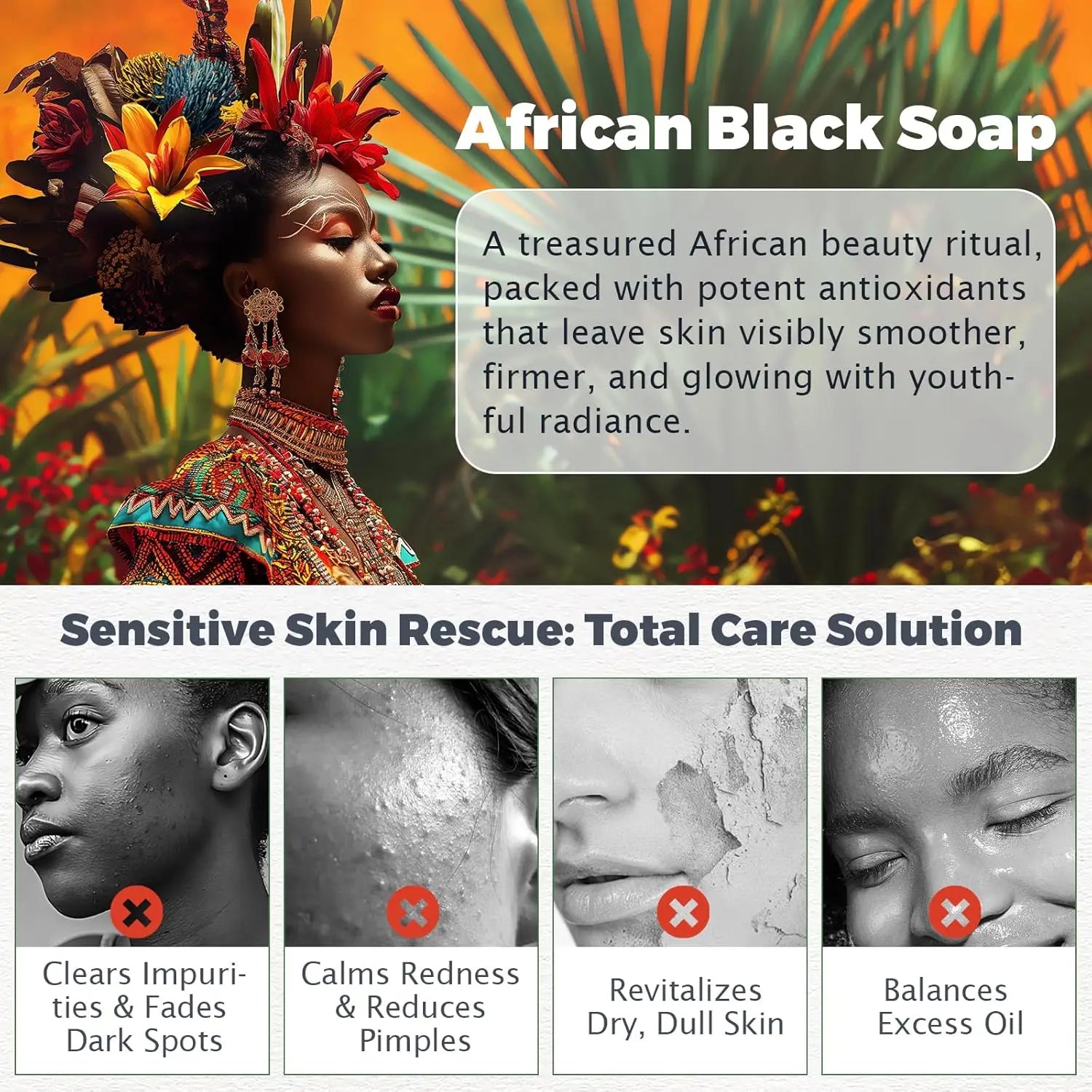 Raw African Black Soap for Oily Skin, Dark Spots  Pure & Natural Ingredients - Organic  Face and Body Wash Soap