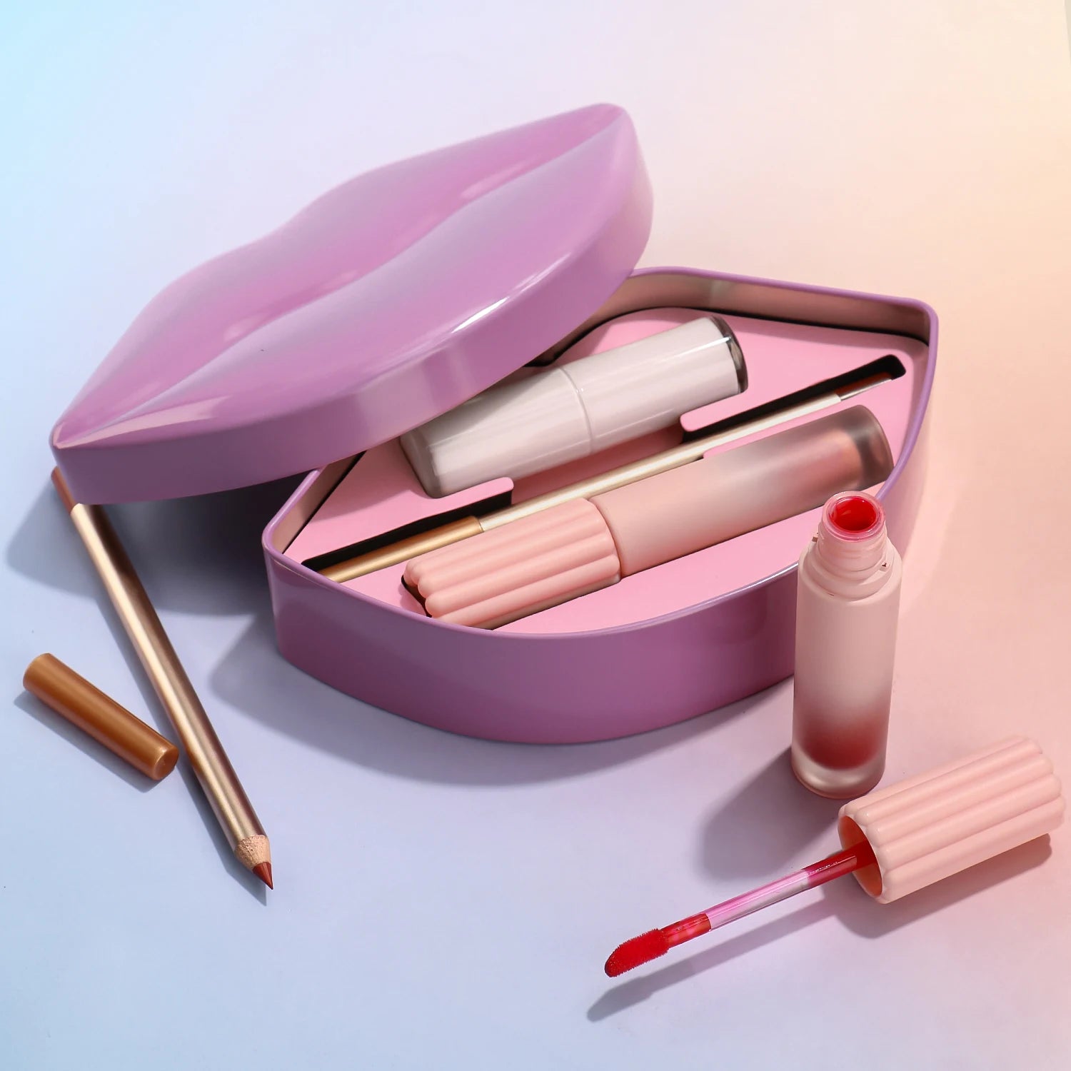 Lip Makeup Kit Private Label Lip Gloss Pencil Liner Balm Matte Glossy Lipgloss Set 3 in 1 Gift Box